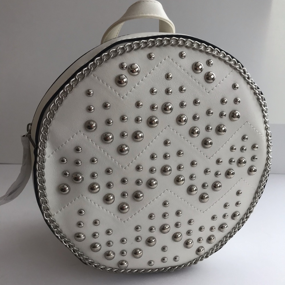 Nordstrom white studded round backpack vegan.